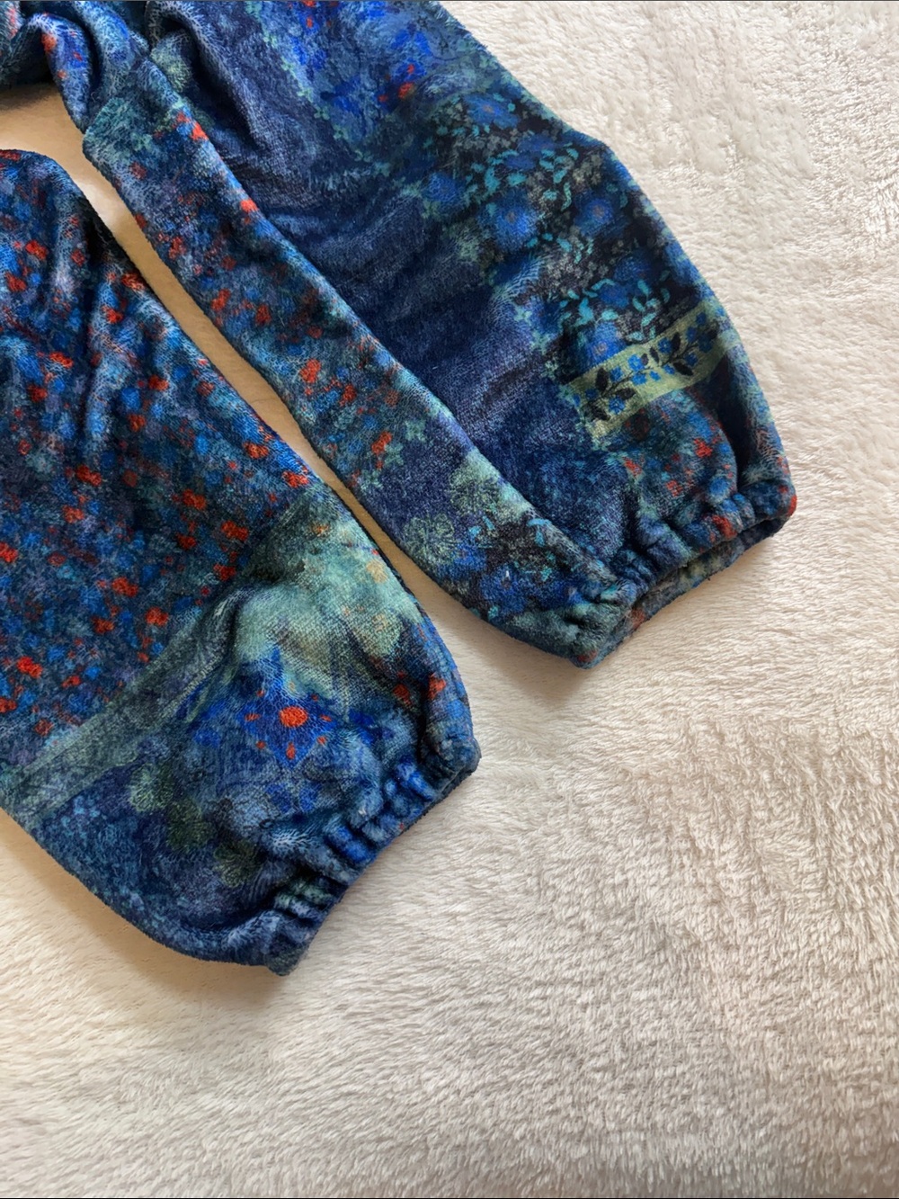 Natural Life Blue Patchwork Floral Fleece One Piece Pajama Jumpsuit Small - Picture 5 of 9